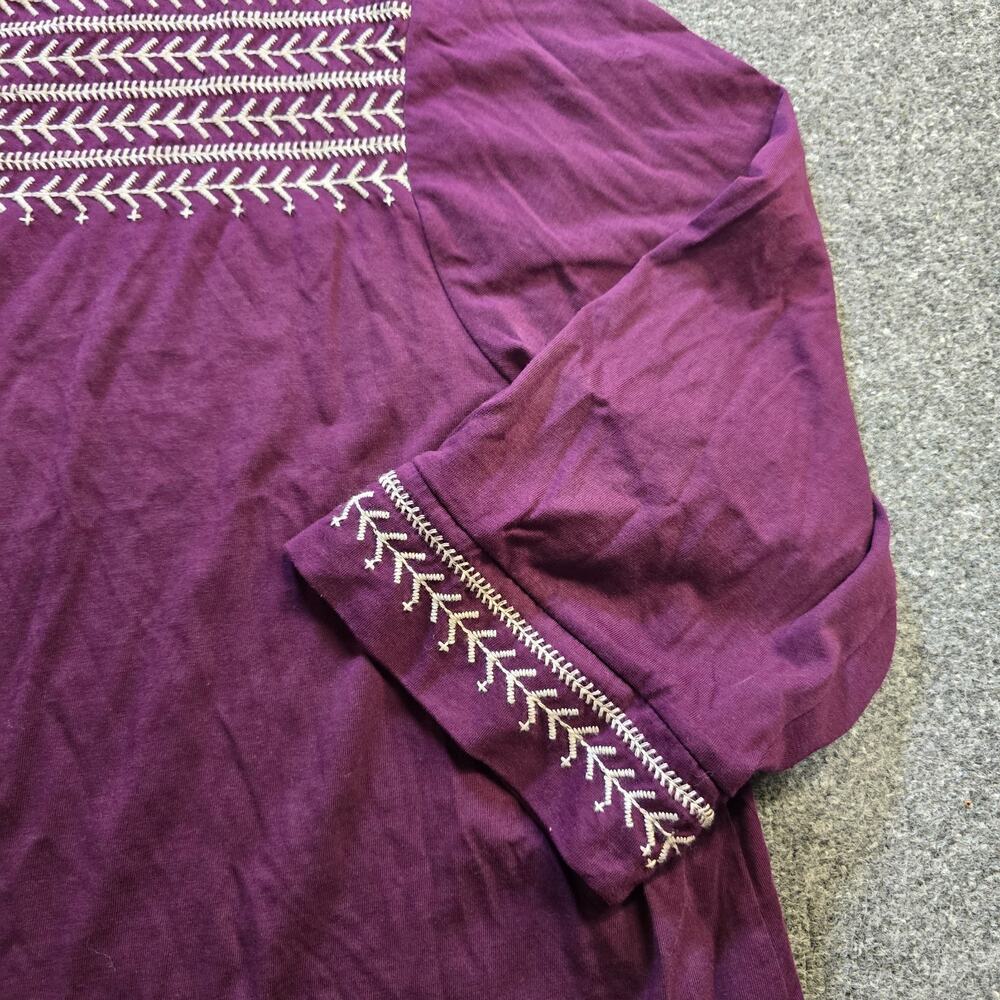 J Jill Top Womens Size 4X Purple Embroidered 3/4 Sleeve Stretchy Wearever Casual - Picture 3 of 9